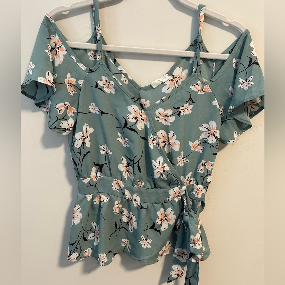 Sienna Sky Floral Wrap Cold Shoulder Blouse